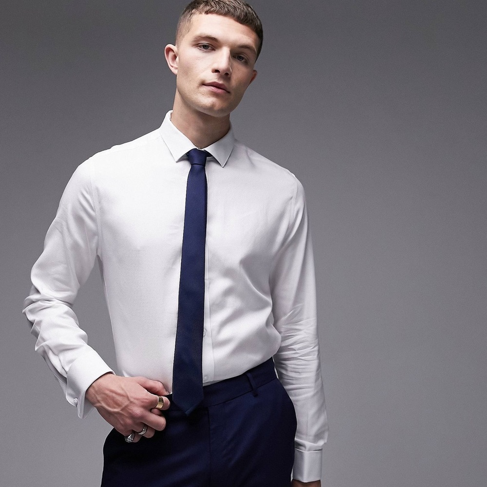 Topman Premium Egyptian cotton double cuff formal smart shirt in white